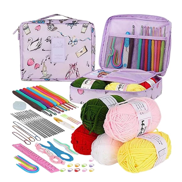 59pcs Crochet Starter Kit for Beginners Adult,Beginners Crochet Hook Set with Crochet Yarn,All-In-One Crochet Kit Include Yarn for Diy Crochet Craft Travel Knitting Crochet Supplies Mother's Day Gift