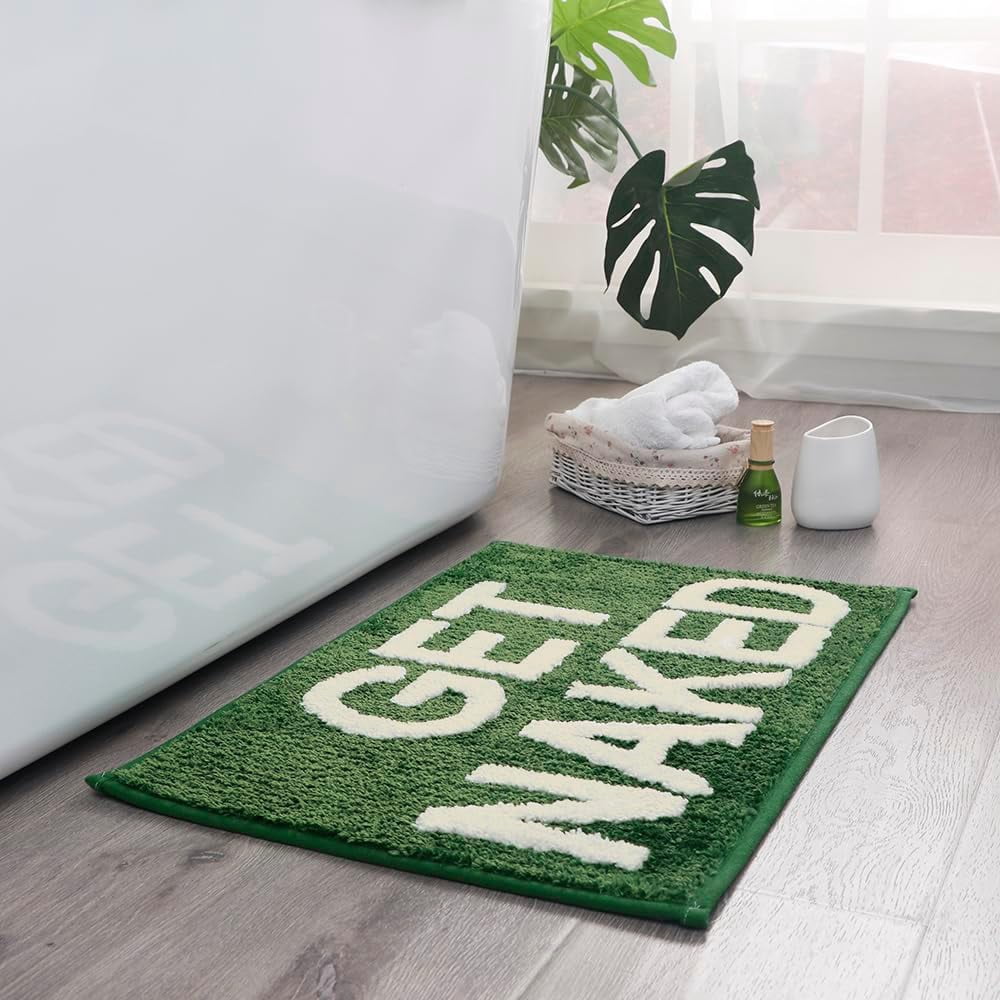 HAHDAXIA Get Naked Bath Mats Green Bathroom Rugs, 17" x 24" Non Slip Absorbent Cute Bath Rugs, Machine Washable Bath Mat for Bathroom Floor and Shower Tub, Dark Green