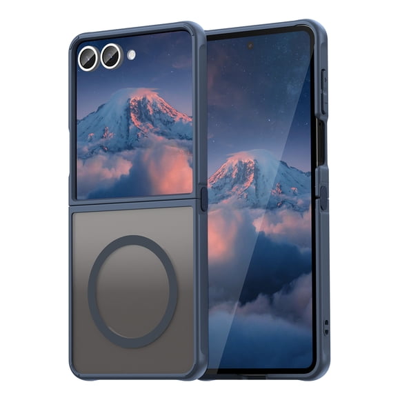 Asuwish Compatible with Samsung Galaxy Z Flip 7 5G 2025 Magnetic Phone Case Translucent Matte Anti-fingerprint Back Military Grade DropProof Shockproof Protective Cover for ZFlip7 Z7 Women Men Blue