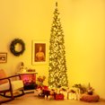 thumbnail image 3 of Gymax 9 ft Pre-Lit Artificial Christmas Tree Slim Pencil Xmas Tree Holiday Party Decor, 3 of 10