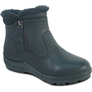 kozi Canada Women Casual Ankle Bootie Winter Boot NINA-6 Fur Boot with Double Zipper Black