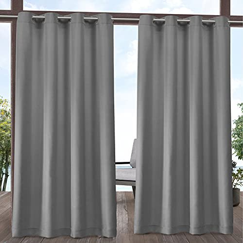 Exclusive Home Rideaux Intérieur/extérieur Panneaux de Rideaux à Œillets Cabana Unis, 54"x108 Pouces, Gris Moyen, Ensemble de 2