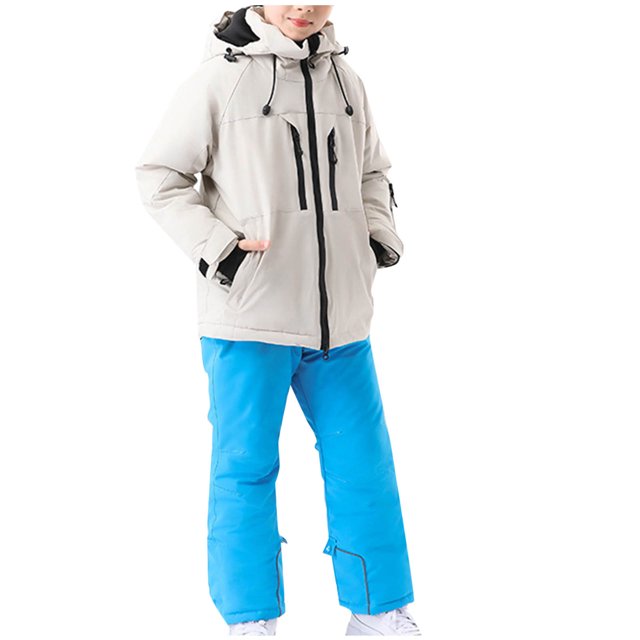 4-16 Years Kid's Solid Color Girls Boys Ski Suit Windproof Warm Solid Color Skiing Set Blue