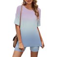 thumbnail image 2 of Mikilon Ensemble Élégant pour Femmes 2 Pcs Mode Col Rond Blouse Manches Courtes Hauts Shorts Ensemble Décontracté Multicolore-A TG, 2 of 3