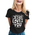 thumbnail image 3 of T-Shirt Tendance pour Femmes, Décontracté, Imprimé, Col Rond, Manches Courtes, pour le Quotidien, Hauts Tendance pour Femmes, 3 of 3