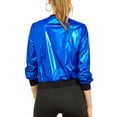 thumbnail image 3 of INSPIRE CHIC Women's Casual Stand Collar Metallic Zip Crop Length Bomber Jacket, 3 of 6