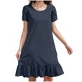 thumbnail image 1 of Liquidation d'Été 2025! Robe pour Femme Grande Taille, Liquidation de Robes d'Été pour Femmes, Robe d'Été pour Femme en Coton et Lin à Manches, Ourlet Volanté, Jupe Longue, 1 of 5