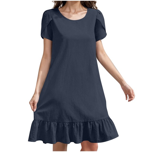 Liquidation d'Été 2025! Robe pour Femme Grande Taille, Liquidation de Robes d'Été pour Femmes, Robe d'Été pour Femme en Coton et Lin à Manches, Ourlet Volanté, Jupe Longue
