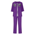 thumbnail image 4 of Hvobtty Ensembles de Blouses à Col Rond à Manches Courtes pour Femmes, Ensemble Décontracté et Tendance pour Femmes, Couleur Unie, Chemise à Manches Cinq Quarts Boutonnée à Double Poche et Pantalon, 4 of 5
