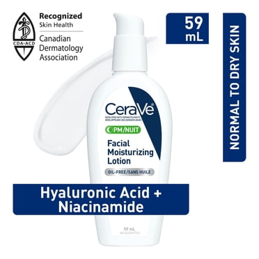 CeraVe Lotion Hydratante PM, Lotion Visage de Nuit avec Céramides et Niacinamide pour Tous les Types de Peau, 59 ml