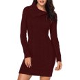 thumbnail image 1 of Women's Asymmetric Buttoned Collar Burgundy Bodycon Sweater Dress, 1 of 4