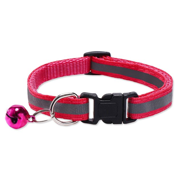 REK Reflective Pet Collar With Adjustable Black Nylon Dog/Cat Collar Night Strap With Hook & Loop Closure