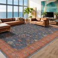 thumbnail image 3 of Hazo Haus Dining Room Rugs for Under Table - 7x9 Washable Area Rug for Living Room, Low Pile Non-Slip Rugs for Bedroom - Navy Blue Vintage Boho Unique Home Decor, 3 of 7