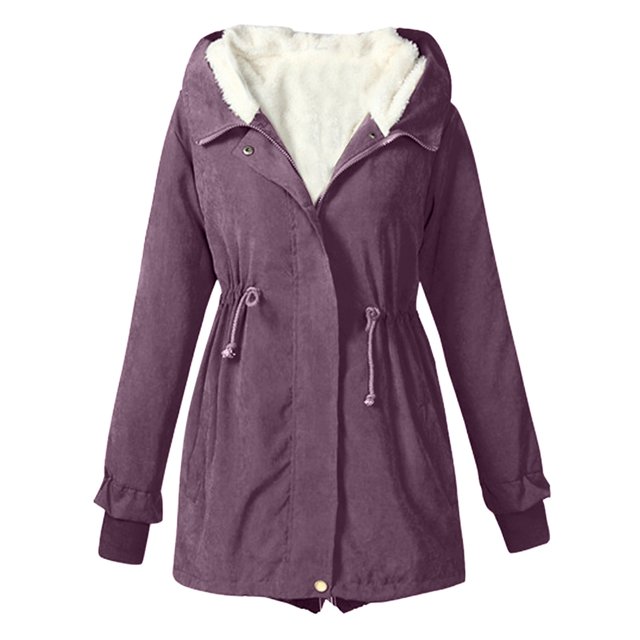 WEIYLL Womens Fleece Jackets Warm Solid Color Hooded Zipper Pockets Purple Cold Weather Tops Size S