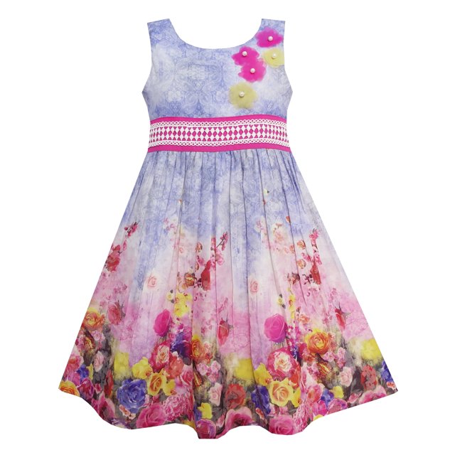 Girls Dress Tank Rose Garden Flower Print Cotton Purple 4 Years