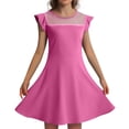 thumbnail image 1 of Robes d'Été Décontractées pour Filles Robe de Fête pour Enfants Manches à Volants en Maille Design en Ligne avec Poches pour 4 à 11 Ans, 1 of 4