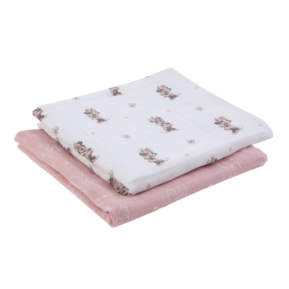 Minnie Mouse 2pk Muslin Swaddle, 100% Cotton, Pink, Infant Girl