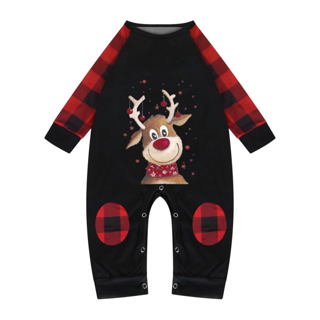 Pyjamas de Noël pour la Famille Noël Bébé Justaucorps à Carreaux Imprimé Ensemble de Pyjamas Assortis de Noël pour la Famille Pyjamas pour Bébé Fille en Liquidation