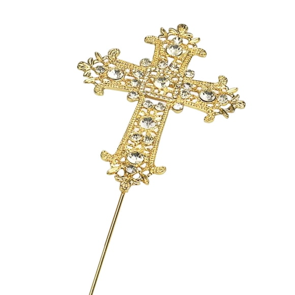 First Communion Cross Cake Topper Religious Wedding Cake Diamond Sparkly Cake Decorating Metal Flag for Celebration Birthday Child Boys Girl gold