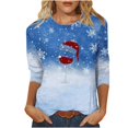 thumbnail image 2 of Meichang Hauts à Manches 3/4 pour Femmes Classiques de Noël Verre de Vin T-Shirts Graphiques Coupe Ample Col Rond Hauts Décontractés Cadeaux pour Femmes pour Noël, 2 of 4