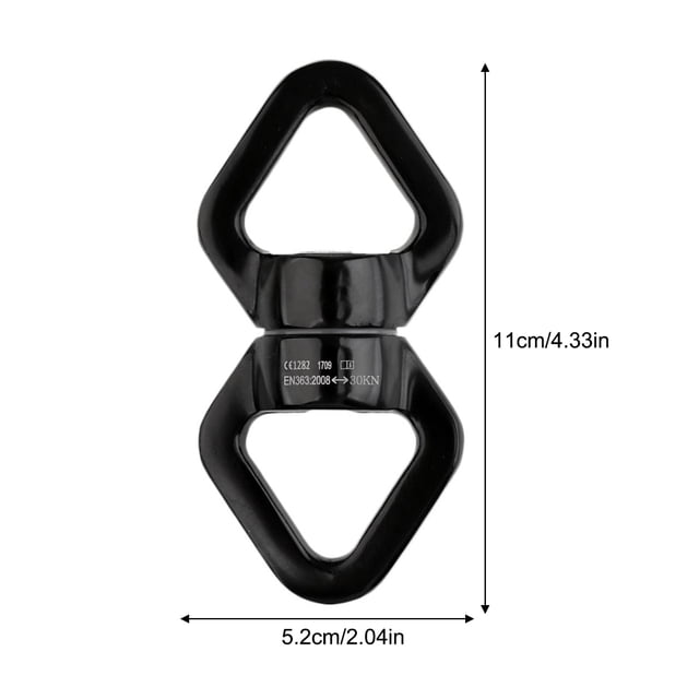 360 Degree Swivel Rope Connector Gear Mountaineering Duty Safety Spinning Carabiner Connection Hoop Attachment Outdoor Rescue Hardware Black