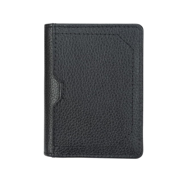 R70 Portefeuille Compact à Deux Volets pour Hommes avec Cartes et RFID en Cuir Véritable Noir, Doté d'Un Mince design à Deux Volets avec Fente avant pour Cartes pour un Accès Facile et Doublure RFID pour la Sécurité, Pouvant Contenir jusqu'à Sept Cartes sous une Forme Compacte, Pratique pour les Poches.