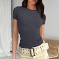 thumbnail image 1 of BVOFAR Hauts Côtelés d'Été pour Femmes 2025 Col Rond Manches Courtes T-Shirts Décontractés Confortables Coupe Ajustée, 1 of 5