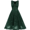 thumbnail image 1 of HKEJIAOI Liquidation d'Économies Robe de Bal Cadeau de la Saint-Valentin Femme Col en V Dentelle à Blocs de Couleur Drapée Patchwork Mignonne Robe de Soirée Formelle Vert Armée, 1 of 4