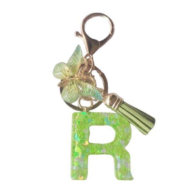 Visland 2 Pcs Initial Letter Keychains Green Butterfly Pendant Keychain Set Exquisite Relief Alphabet Keychain Pendant for Best Friend Mom Daughter Granddaughter Grandma