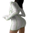 thumbnail image 4 of Women Casual Bodycon Dress Contrast Color Crew Neck Long Flare Sleeve Ribbed One-Piece Dress, 4 of 8