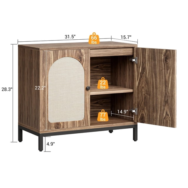 EDTara Buffet avec Rangement, Buffet Bahut en Rotin, avec Tablette Réglable pour Salon, Couloir, Salle à Manger, Cuisine