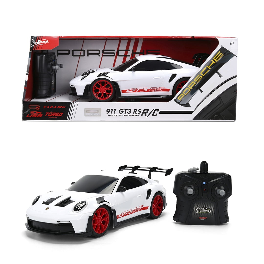 Jada Toys Porsche 911 (992) GT3 RS – 1:16 RC – USB Rechargeable with Turbo Function, Radio Control Cars(White/Red)