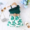 thumbnail image 2 of LUOGENLI Robe Fillette Tout-Petits Été Volants Sans Manches Imprimés Floraux Robe Côtelée Vêtements Robe pour Filles Tendance Été Longueur Genou Vert 2-3 Ans, 2 of 8