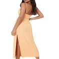 thumbnail image 4 of MesaSe Femmes Col Capot Bretelles Spaghetti Midi Robe Côté Fendue Sans Manches Dos Froncé Bodycon Formelle Longues Robes, 4 of 5
