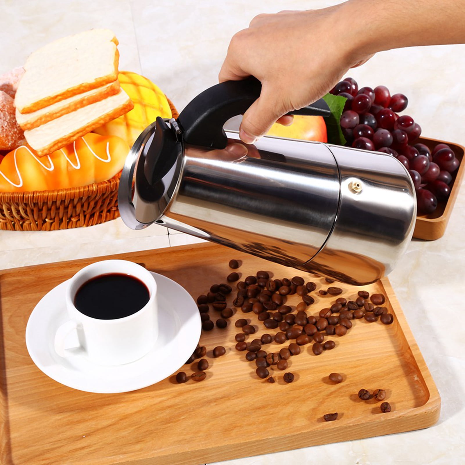 Moka Pot,Stainless Steel Percolator Moka Coffee Maker Coffee Maker Stove Convenient Use