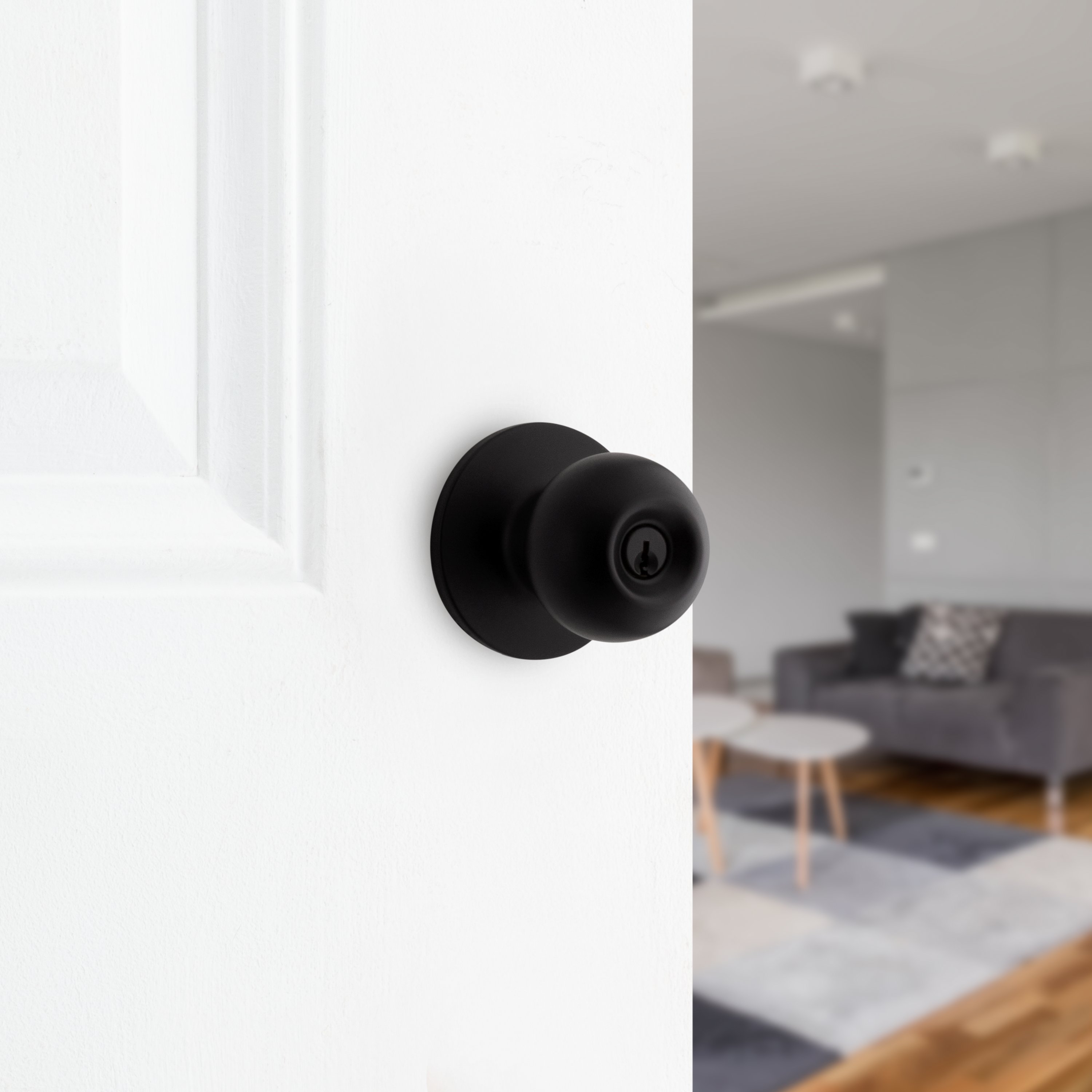 Weiser Safe Lock Regina Matte Black Exterior Keyed Door Knob/Entry Door Handle