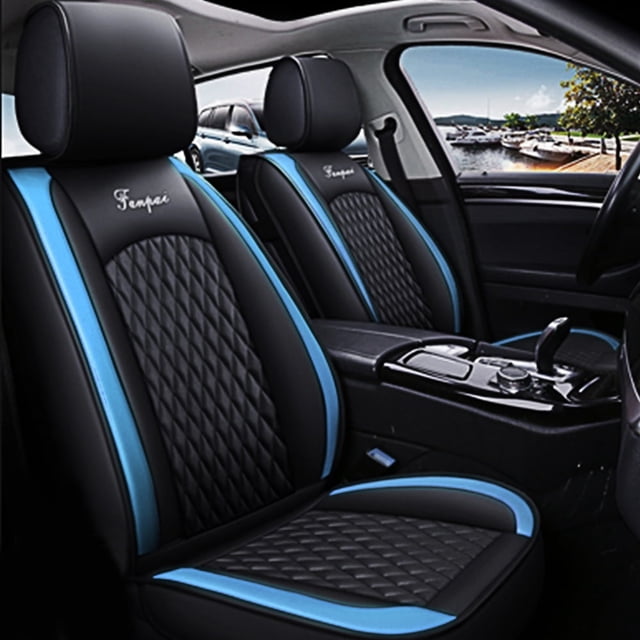 Maidao Car Seat Covers Leather Full Set for SEAT for Altea 2004-2015 5 Seats Compatible Airbag Water Resistant Front Rear Cushion Protector Black and Blue