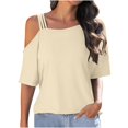 thumbnail image 2 of Meichang Women's Cold Shoulder Tops Short Sleeve Square Neck T Shirts Solid Color Basic Summer Tees Spaghetti Straped Casual Vacation Tees, 2 of 8