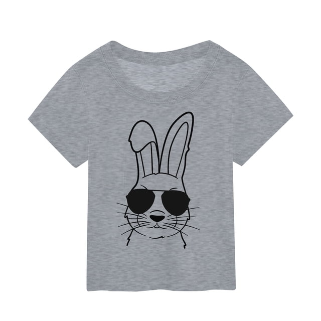 PMVFHDE T-Shirt Graphique à Manches Courtes Imprimé Lapin de Pâques pour Enfants, Col Rond, Décontracté, Printemps Été, Gris, 7-8 Ans