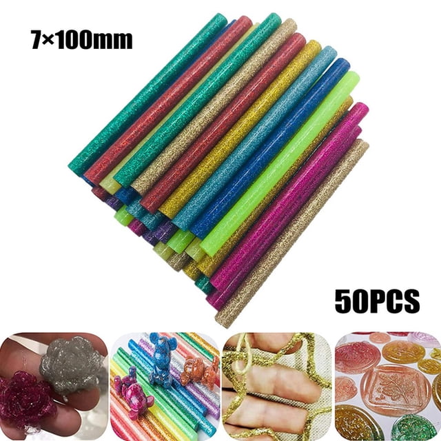Bgsha 50 Pcs Bâtons de Colle Chaude Bâtons de Colle Pailletés Colle Thermofusible Colorée Réparation 7x100mm