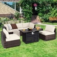 thumbnail image 3 of Gymax 7PCS Patio Rattan Furniture Set 42'' Fire Pit Table w/ Cover Cushioned Off White, 3 of 10