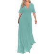 thumbnail image 2 of Fshaion Robe d'Été pour Femmes 2024 Grande Taille Manches Mi-Longues Fendue Col en V Tempérament Longues Robes en Chiffon Liquidation à Moins de 10!, 2 of 7