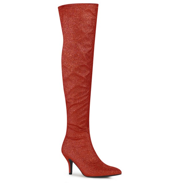 Unique Bargains Bottes Cuissardes à Talon Aiguille Pailletées pour Femme Rouge (Taille 6)