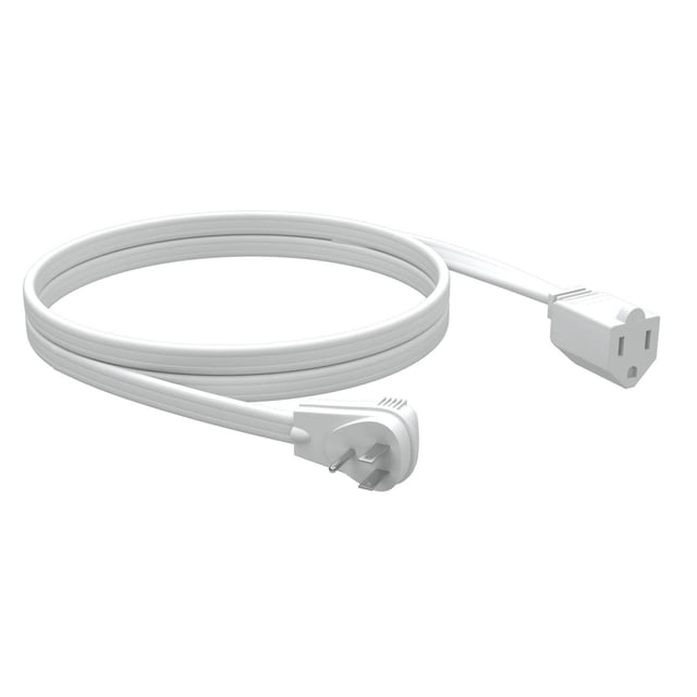 Stanley 3' Grounded Appliance Cord with a white 90° angle flat plug and single grounded outlet, coiled with heavy-duty vinyl insulation and AWG 16/3 wiring. Ideal for indoor power extension of appliances like refrigerators, air conditioners, and microwaves, providing space-saving connectivity.