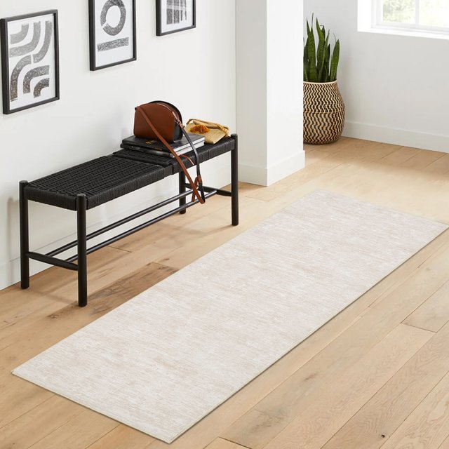 HOMERRY Runner 2' x 6' Rug Washable Modern Solid Pattern Hallway Runner Indoor Carpet for Doorway, Beige