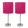 thumbnail image 1 of LimeLights Brushed Steel Stick Lamp with Charging Outlet and Fabric Shade 2 Pack Set, 1 of 9