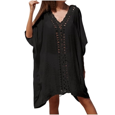 Plebaso Robe de Plage d'Été pour Femmes à Col en V, par-Dessus de Maillot de Bain, Ample, Unie, Robe de Bikini pour Maillots de Bain