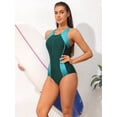 thumbnail image 3 of Charmo Womens Zipper Color Blocked One Piece Swimsuit Racerback Sport Swimwear, 3 of 6