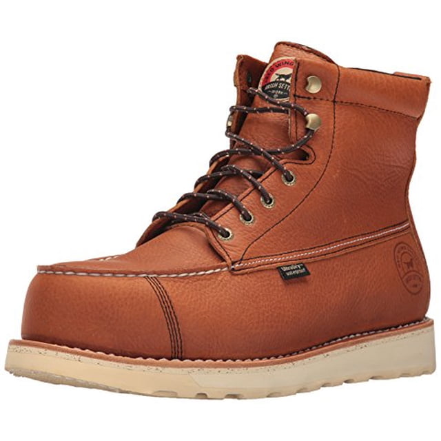 Bottes de Travail pour Hommes Irish Setter Wingshooter ST-83632 Conçues pour les Travailleurs, Dotées d'Un Cuir Ambré avec une Semelle Compensée Blanche. Incluent un Embout Nano Non Métallique Léger pour une protection Spacieuse des Orteils, une Imperméabilisation Ultra Sèche pour Garder les Pieds au Sec, et une Semelle Antidérapante pour la Sécurité. Idéales pour les Bottes de Travail et Chaussures de Sécurité pour Hommes.