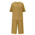 thumbnail image 4 of Women Summer Cotton Linen Short Sets Short Sleeve Button Down Shirts Matching Sets Lounge Beach Vacation Tracksuits, 4 of 8